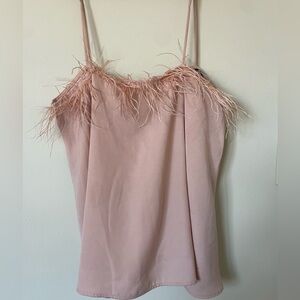 Satin strappy shirt with feather trim